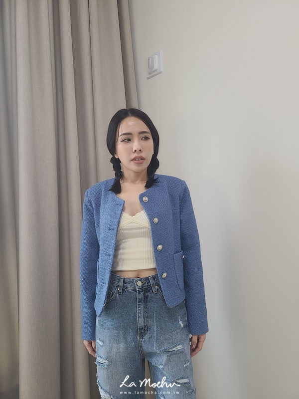 銀釦剪裁毛呢感小香外套